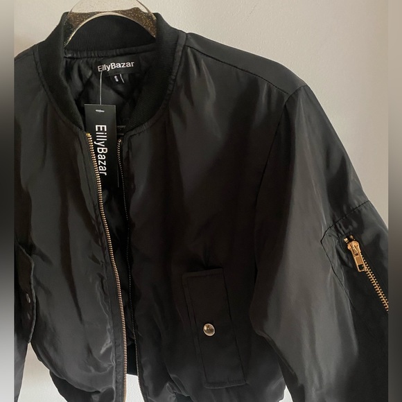 Eilly Bazar Black Bomber Zip Up Jacket Size Small - Picture 4 of 7